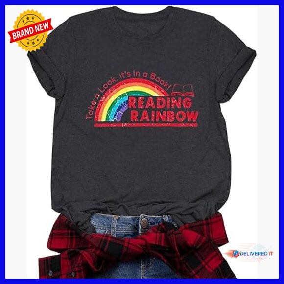 Tops - Women's Book Lover T-Shirt, Cotton Blend, Short Sleeve, Reading Teacher Tee